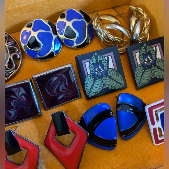 Vintage Earrings Lot Metal, Plastic Retro 80s 14 Pairs - Picture 3 of 7